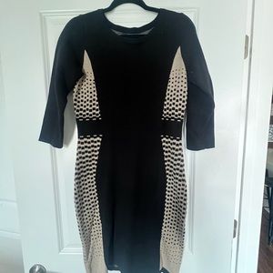Nine West Long Sleeve Black and Cream Knit Dress